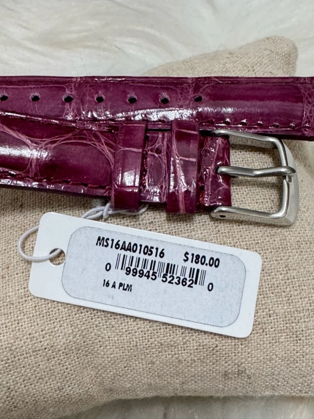 NEW wTags Michele 16MM Alligator Leather Watch Band in Plum